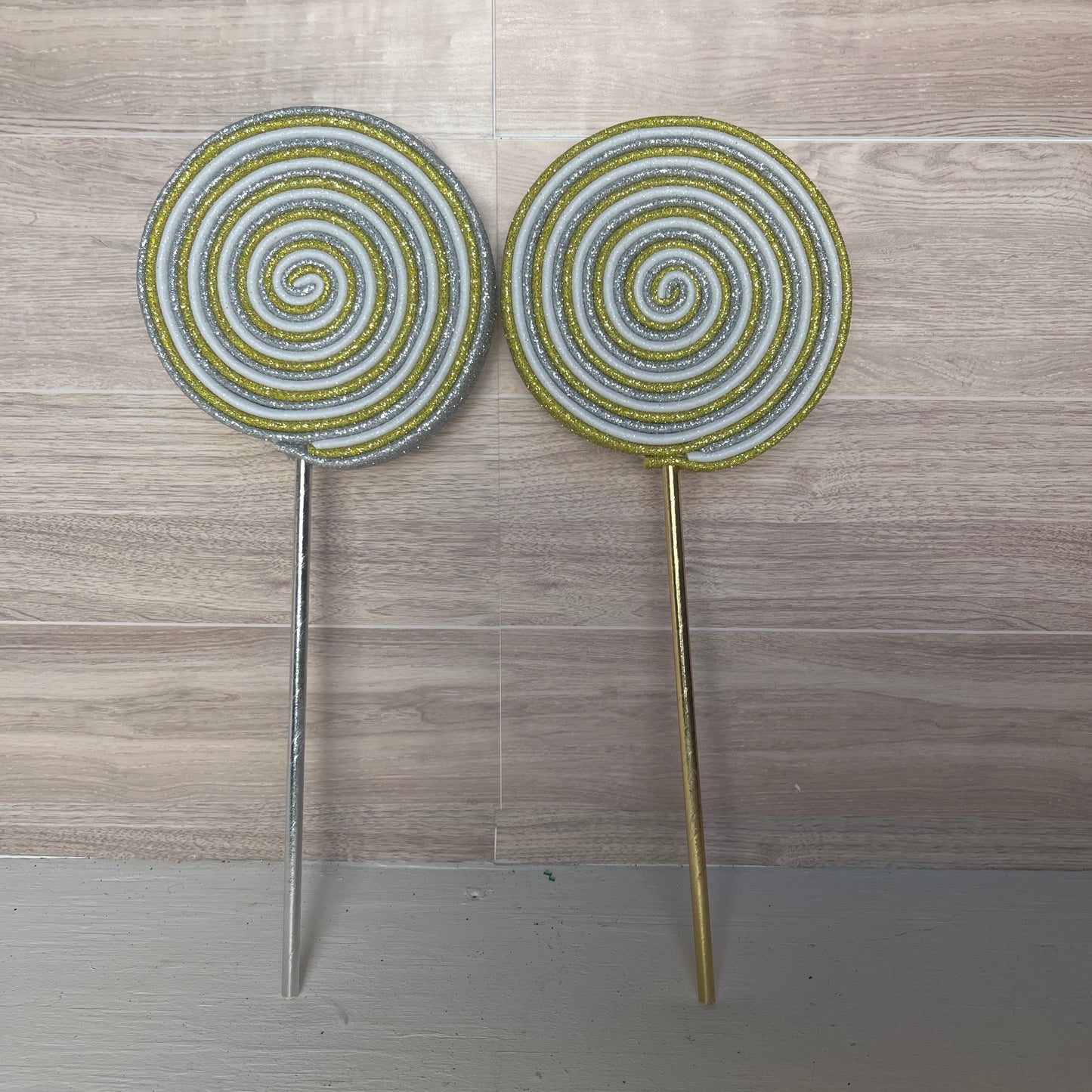 Gold, White, Silver Foam Lollipops (2)