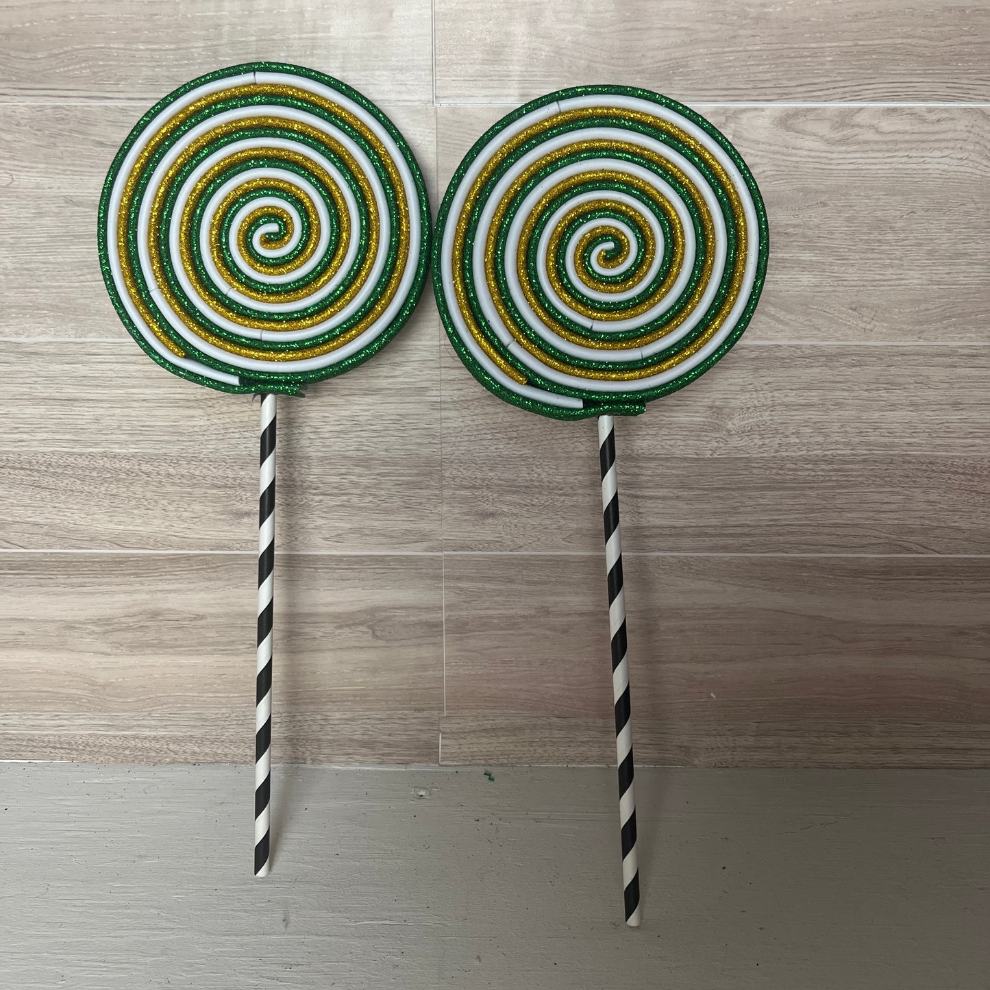 Green, Gold, White Foam Lollipops (2)
