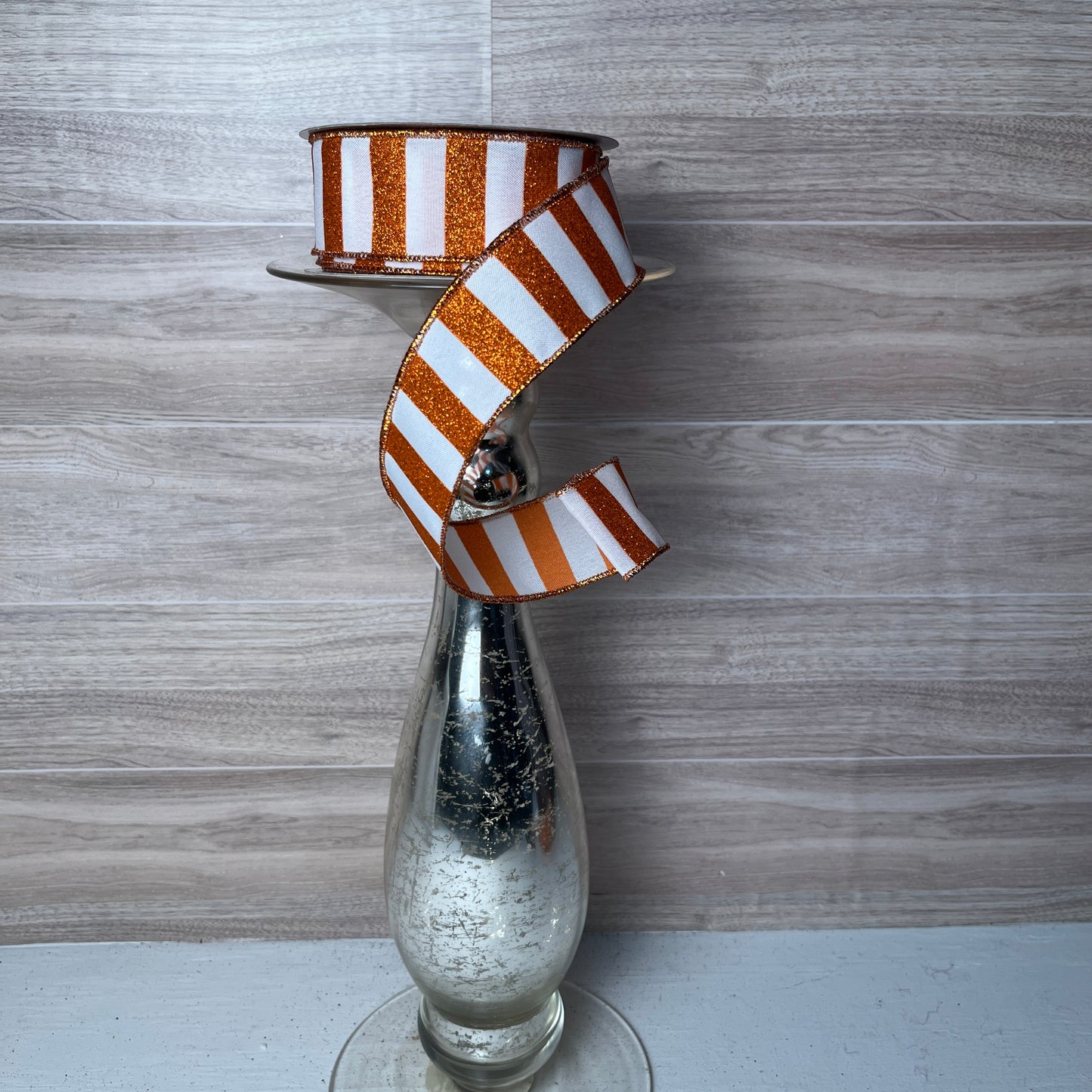 1.5" x 10yd Horizontal Glitter Stripes White Orange