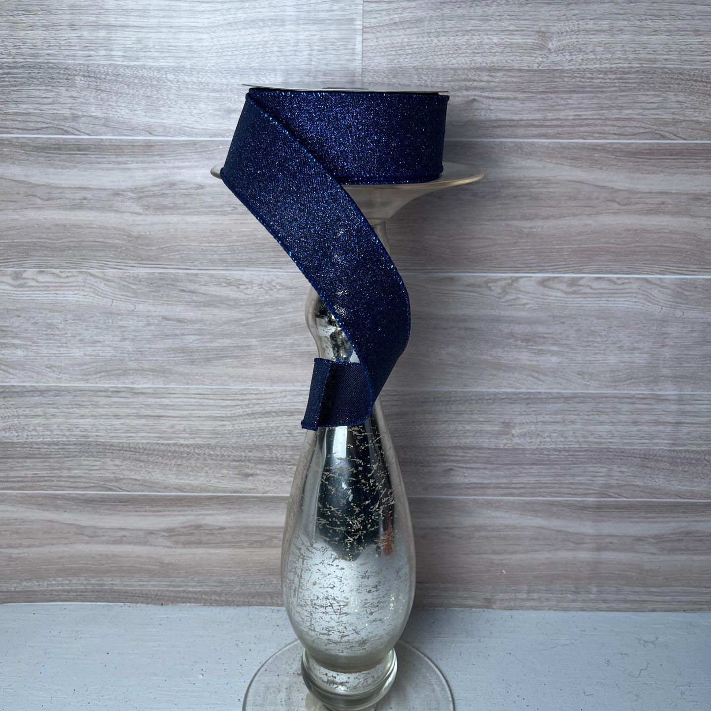 1.5"X10YD Navy Fine Glitter on Burlap Ribbon
