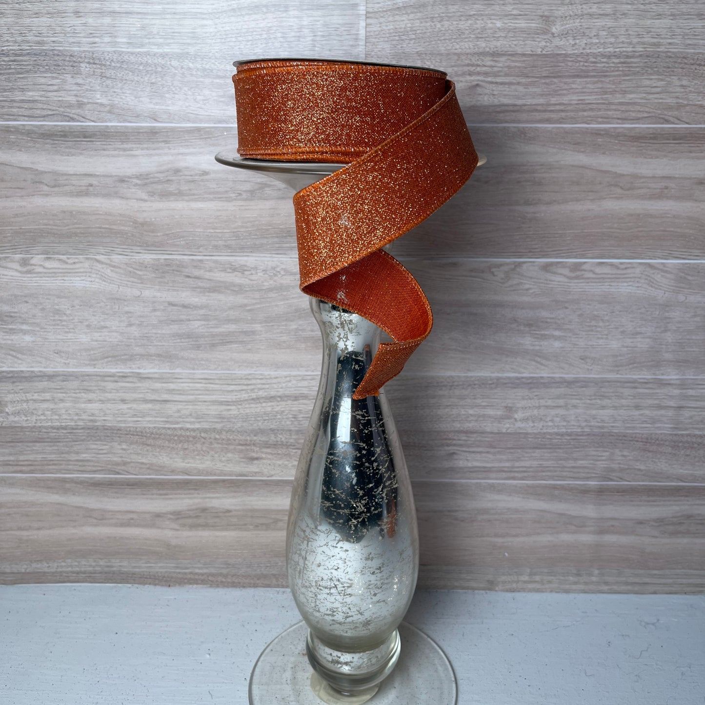 1.5"X10YD Orange Fine Glitter on Burlap Ribbon