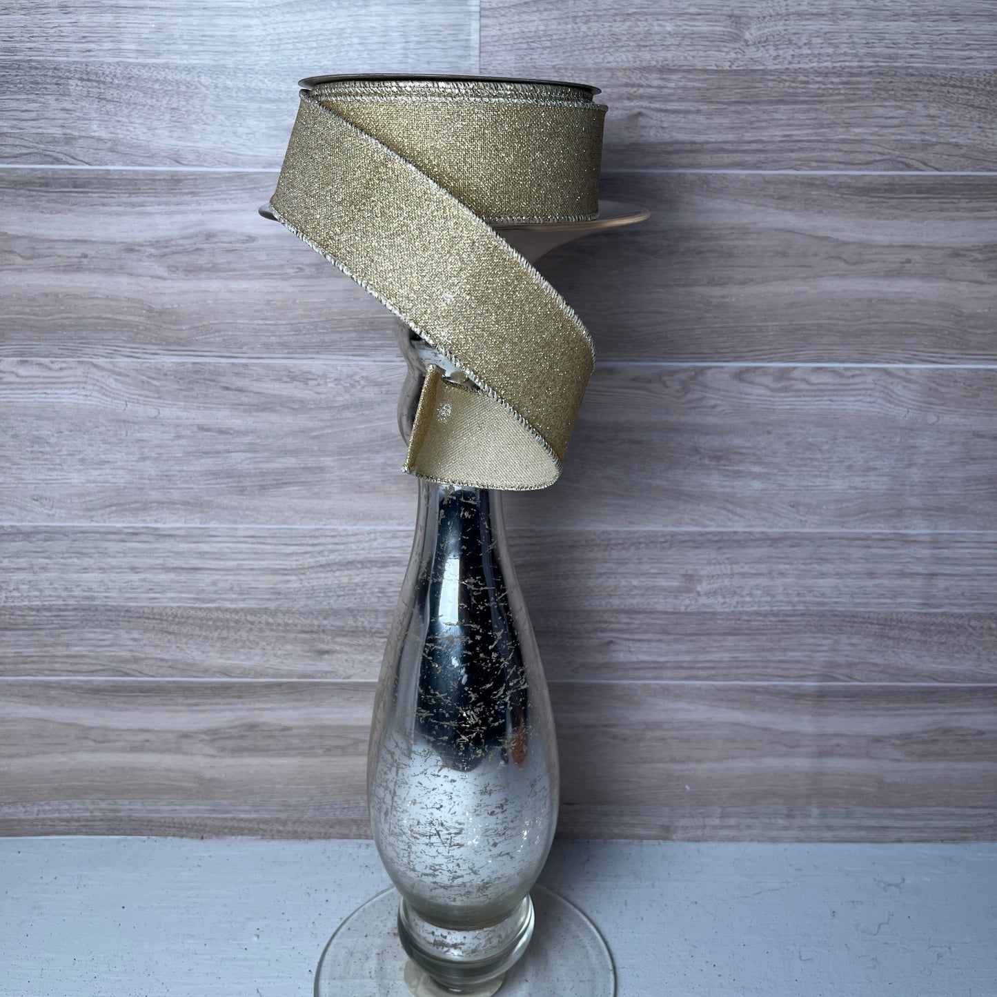 1.5"X10YD Light Gold Fine Glitter on Burlap Ribbon