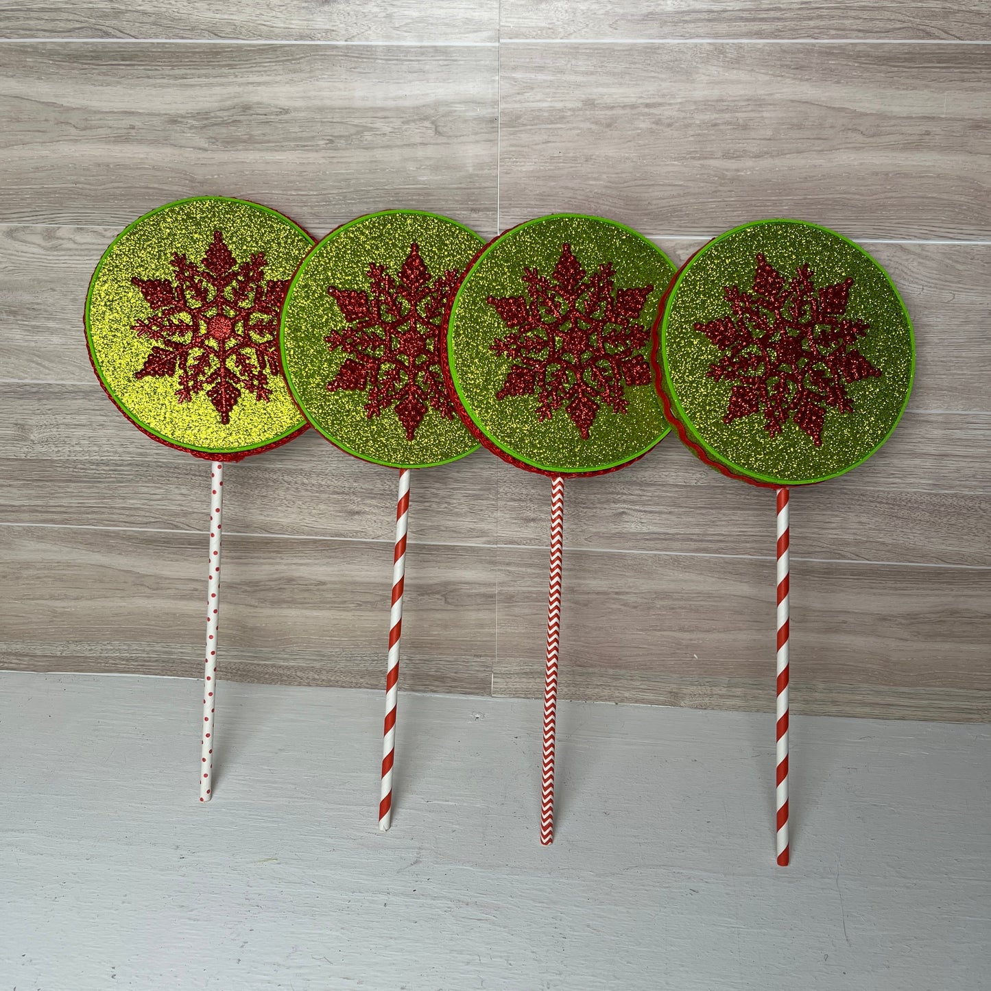 Glitter Lime Green, Red with Snowflake (Set of 4)