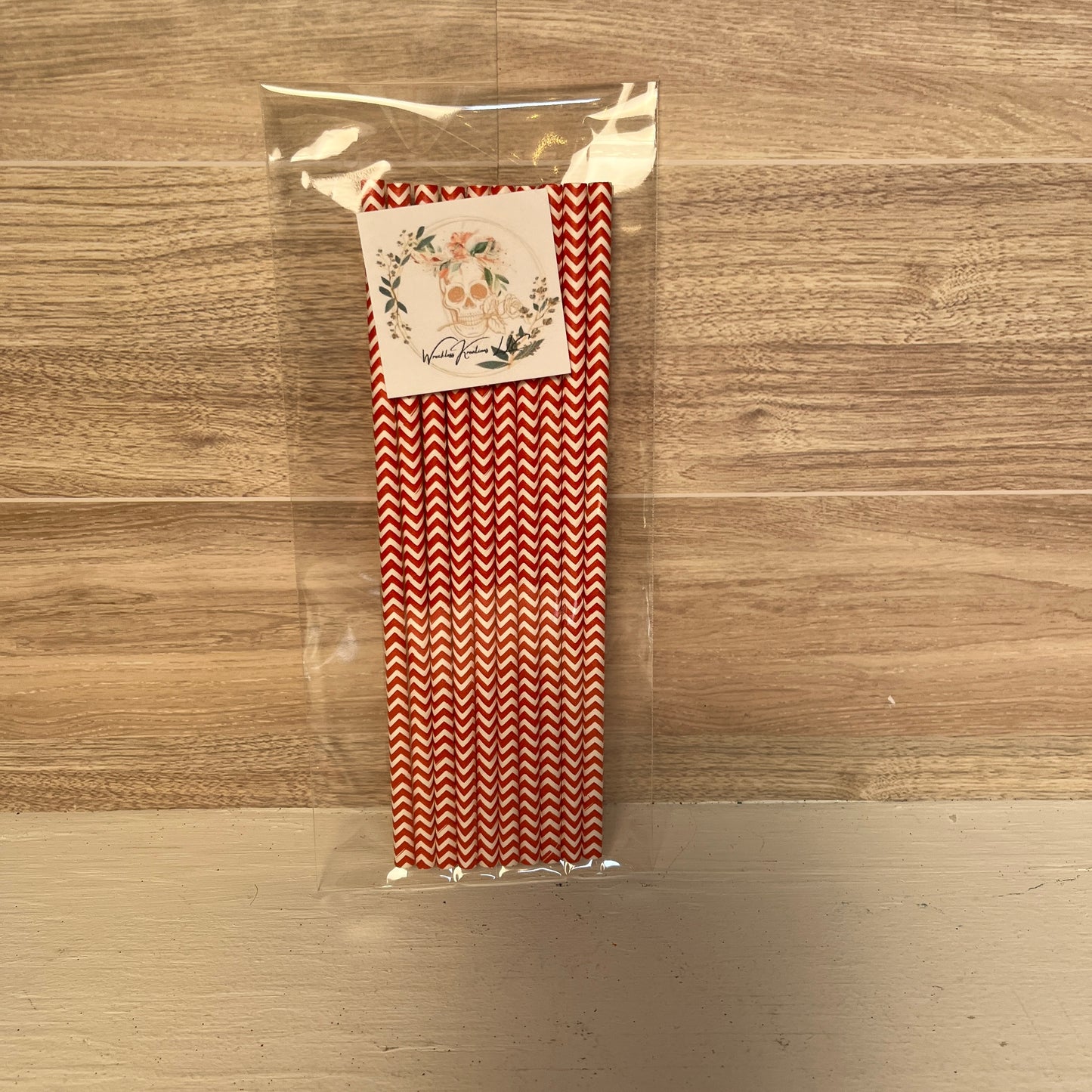 Paper Straws (10 pack) Red and white zig zag