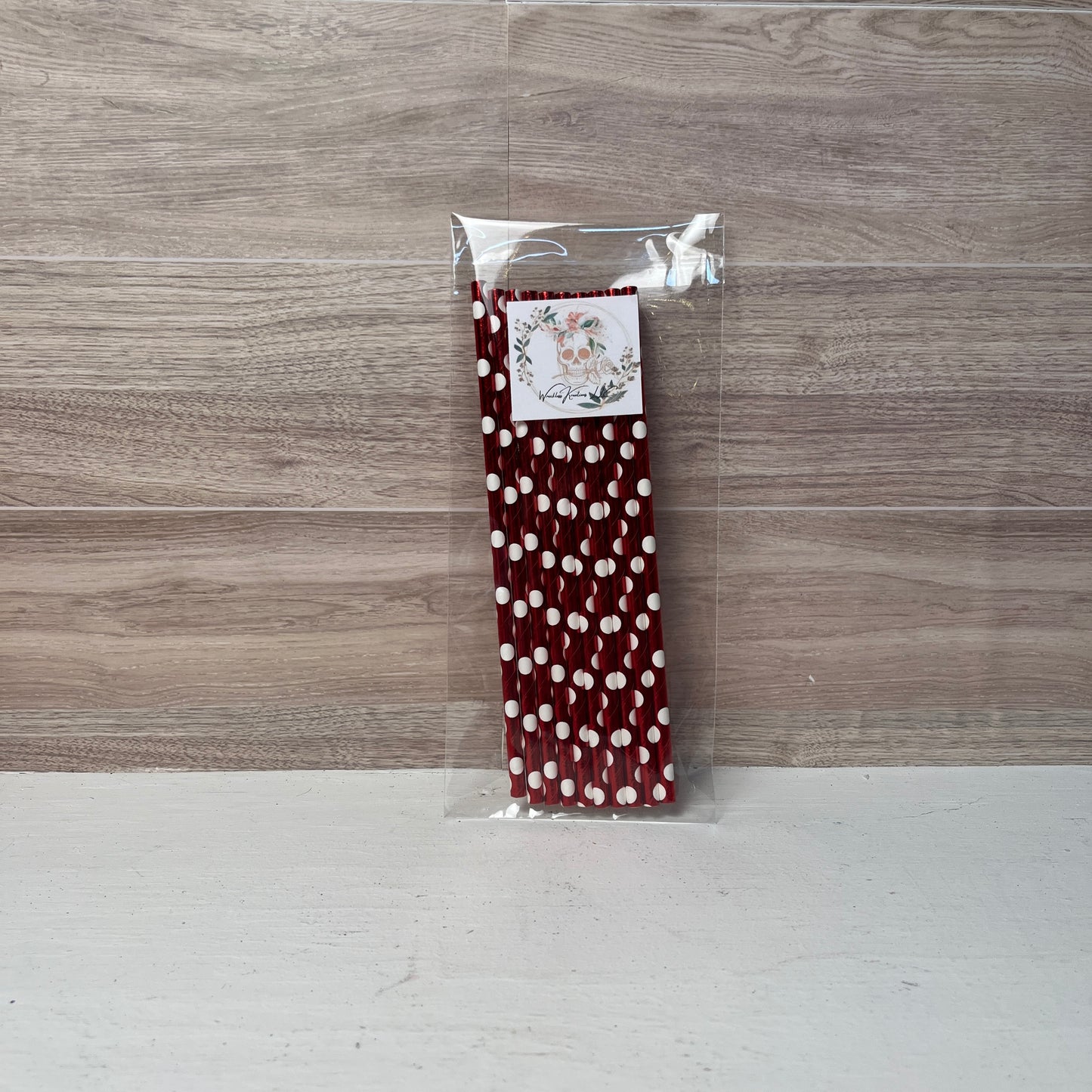 Paper Straws (10 pack) Red with White Metallic Dots