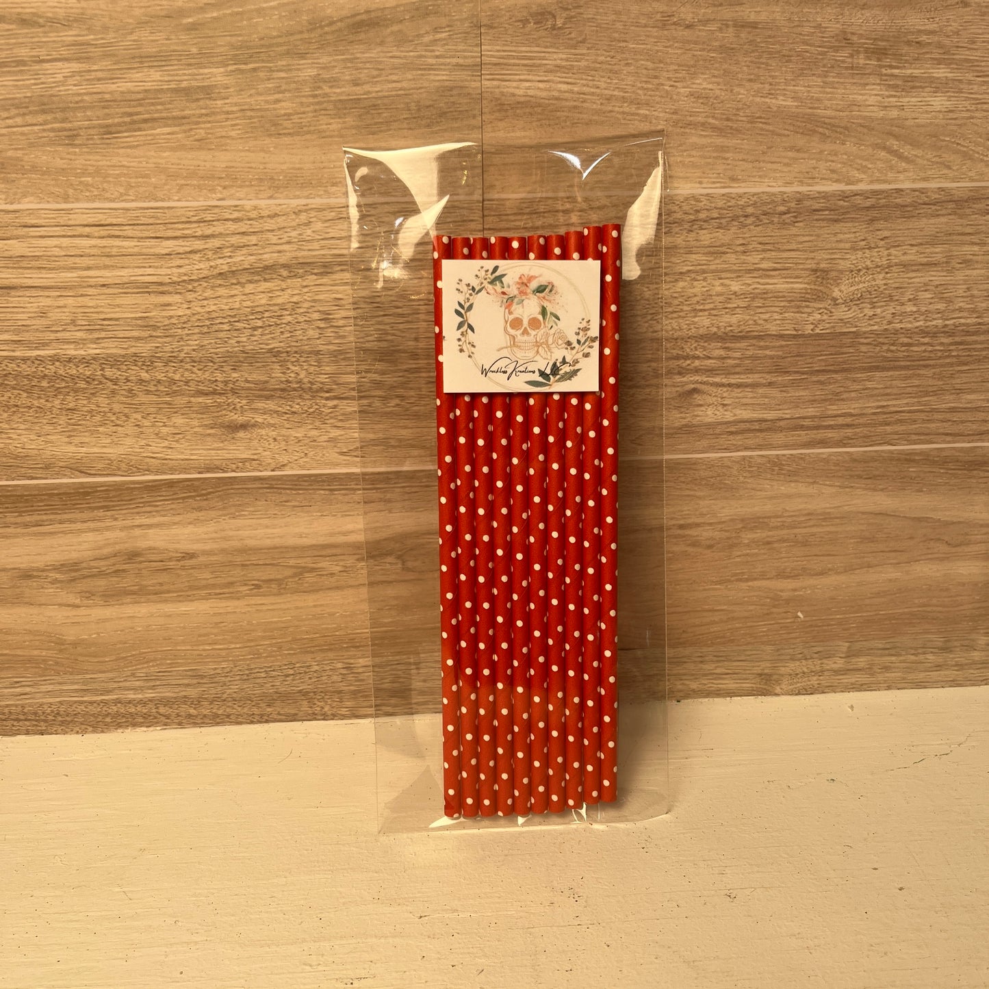 Paper Straws (10 pack) Red with White dots