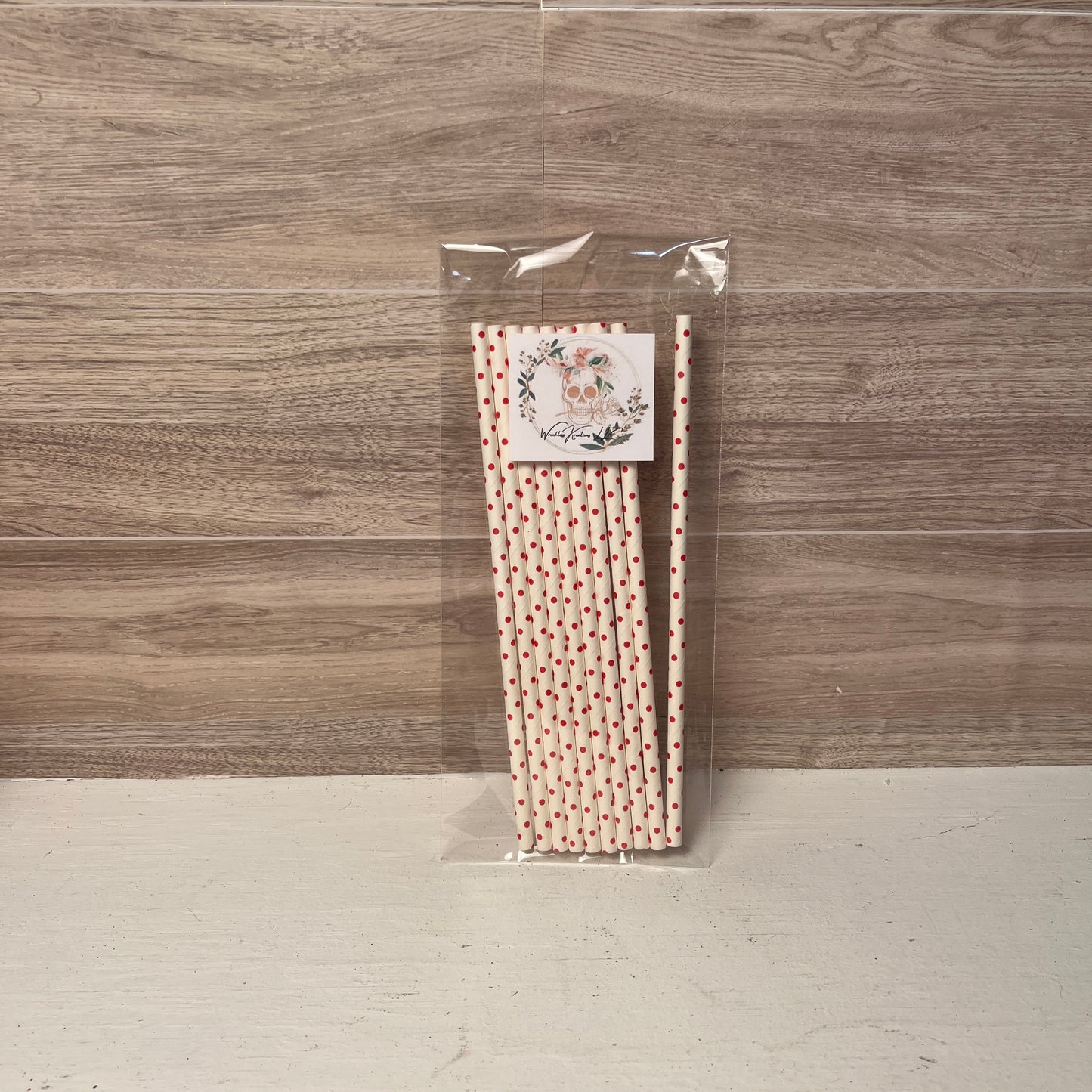 Paper Straws (10 pack) White with Red Dots