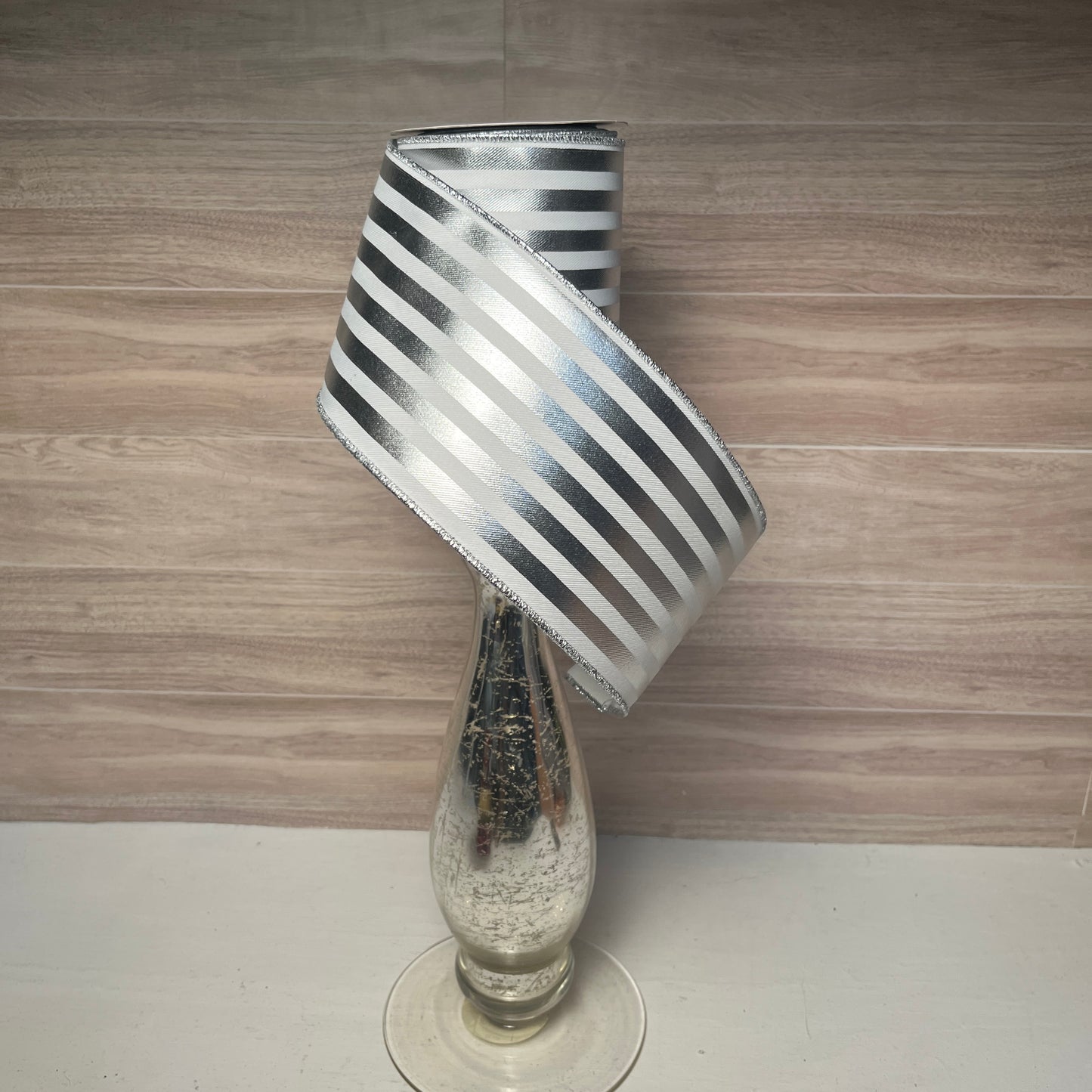 4X10YD Silver Metallic Vertical Stripes