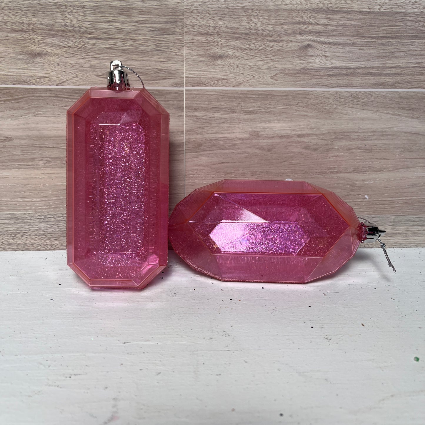 2 Assortment 5.25"L Laser Glitter Gem Ornament-Light Pink