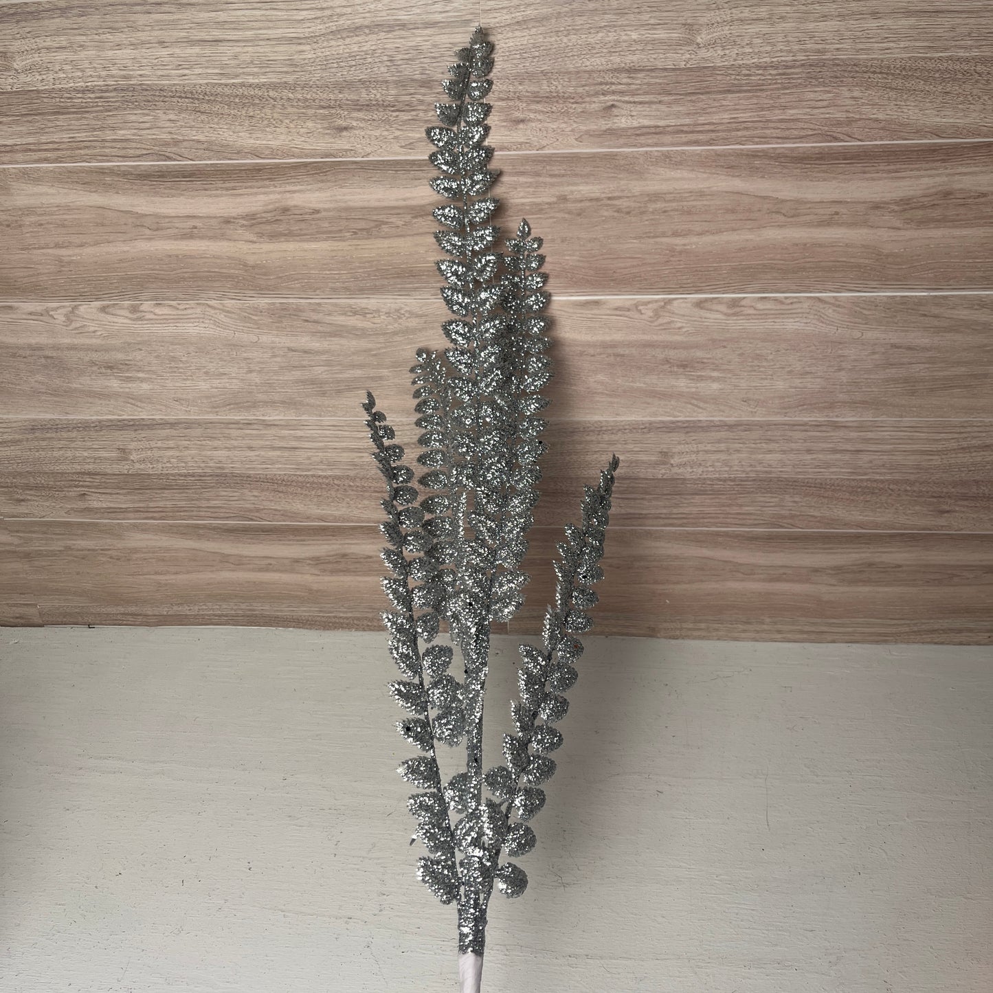 37"L GLITTERED FERN SPRAY- Silver