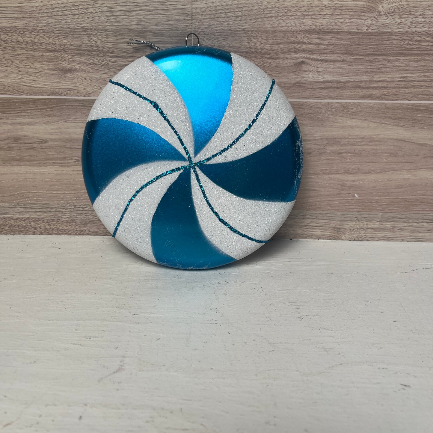 6" Teal-White Swirl Flat Candy