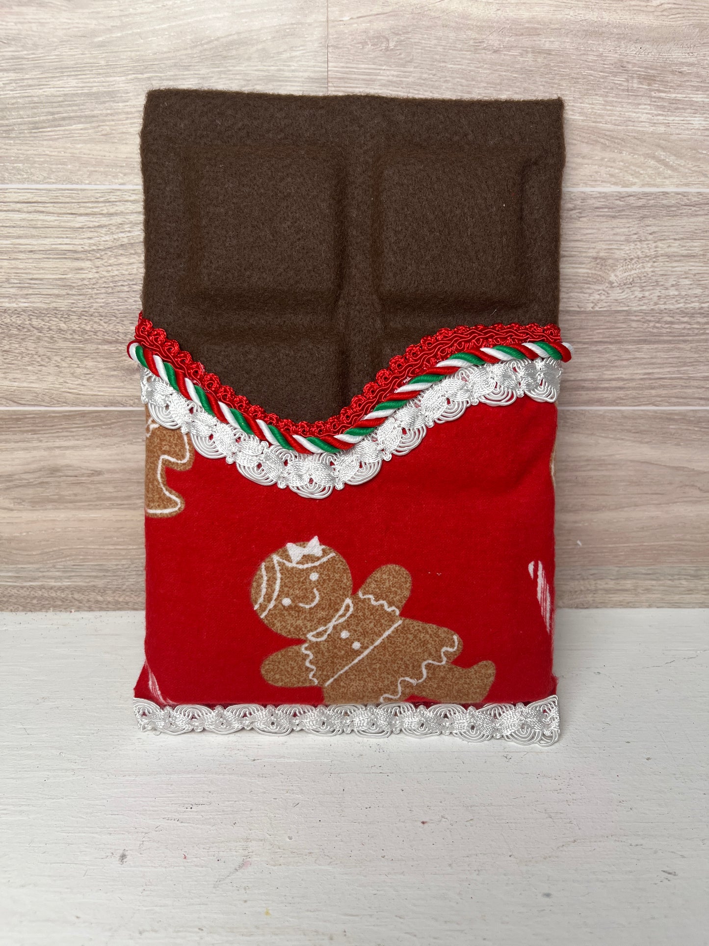 Faux Chocolate Candy Bar - Gingerbread White, Green, Red w/trim