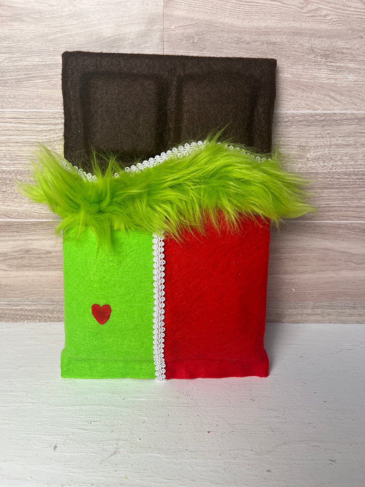 Faux Chocolate Candy Bar - Lime Fur, Red, Lime w/white trim & heart