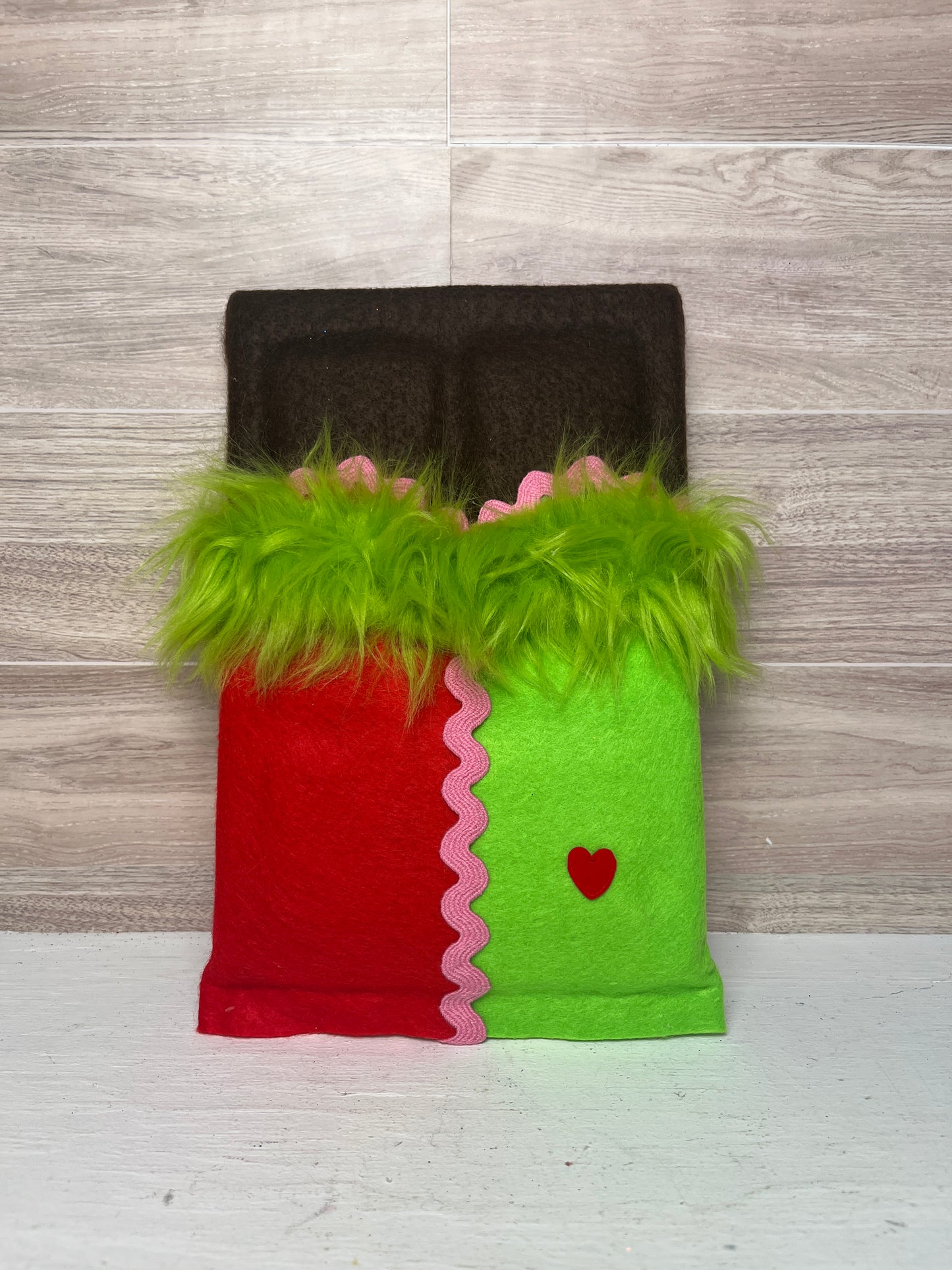 Faux Chocolate Candy Bar - Lime Fur, Pink, Lime & Red w/heart