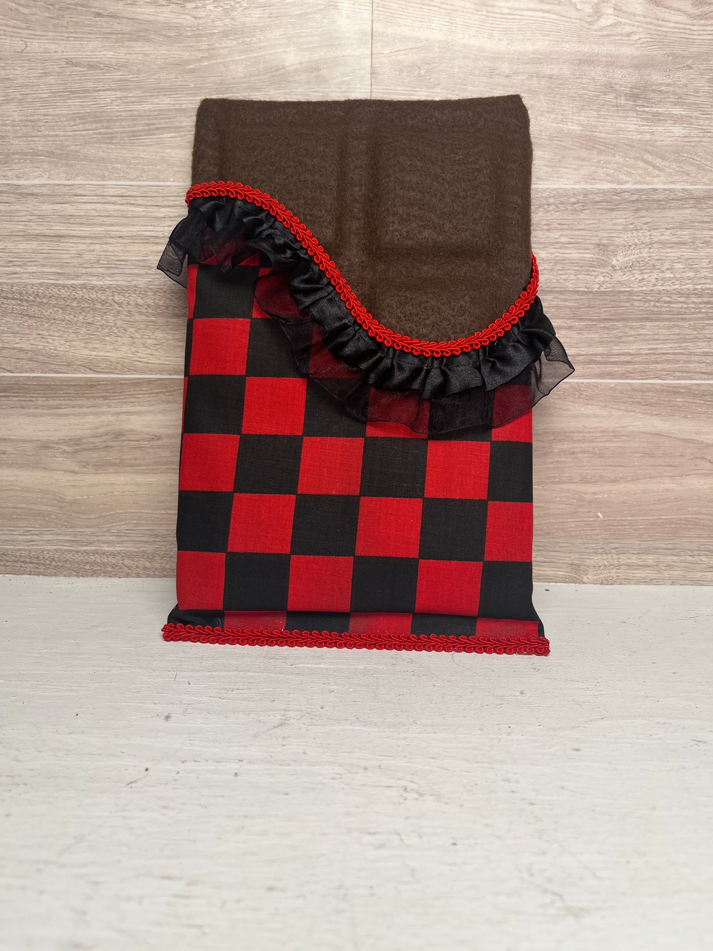 Faux Chocolate Candy Bar - Red& Back checker w/ Black lace Trim