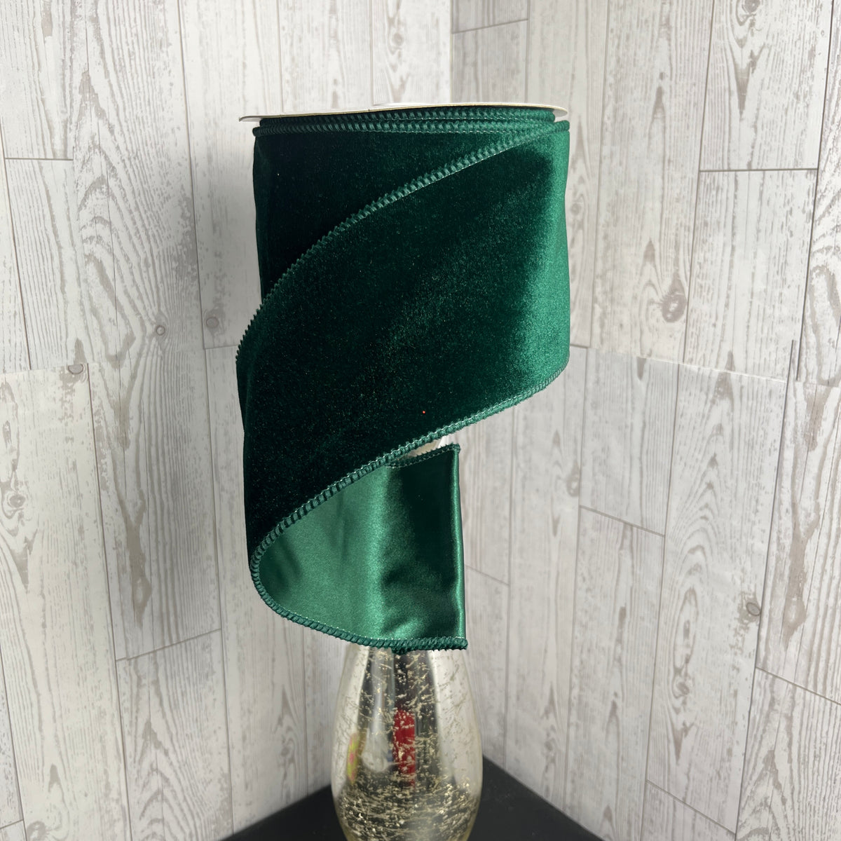 4"X10YD DELUXE VELVET/SATIN BACKING Hunter Green
