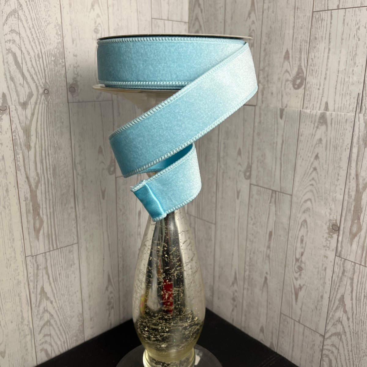 1.5"X10YD DELUXE VELVET/SATIN BACKING Ice Blue