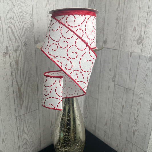 2.5"X10YD DASHED SWIRLS White Red