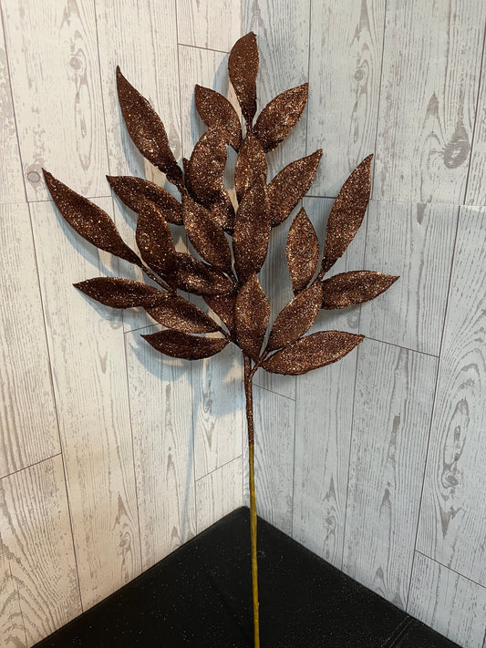 22" Chocolate Glitter Bay Leaf Spray