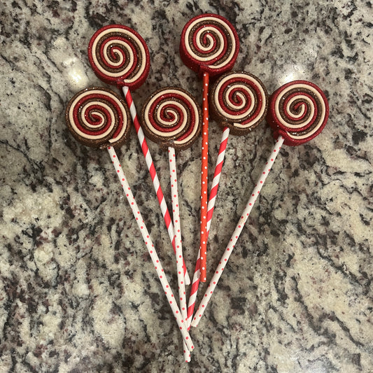 Gingerbread Mini Lollipops Red, Cream, Brown (6)