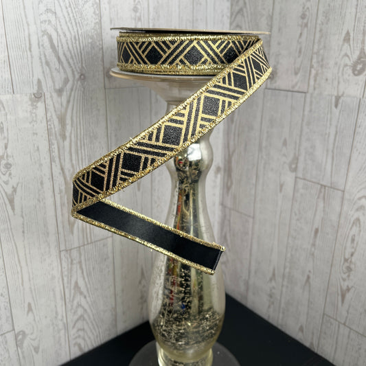 7/8"X10YD WOVEN STRIPES/FUSED Black Gold