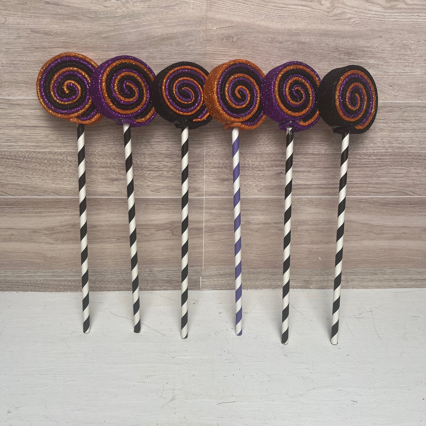Orange, Purple & Black Halloween MINI Foam Lollipops (6)