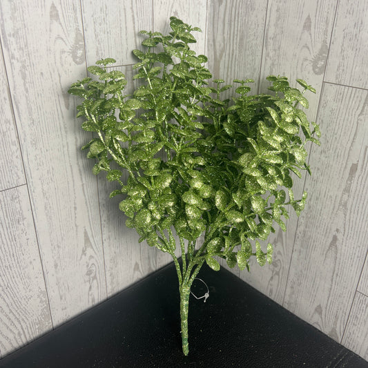 12"L GLITTER BOXWOOD BUSH- Sage Green