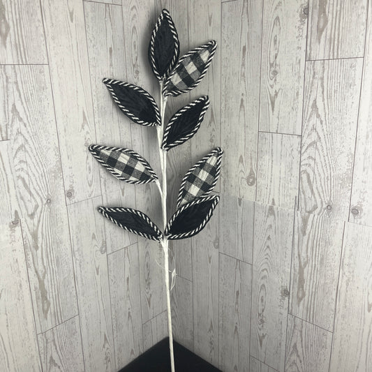 Black White Velvet Plaid leaf Spray