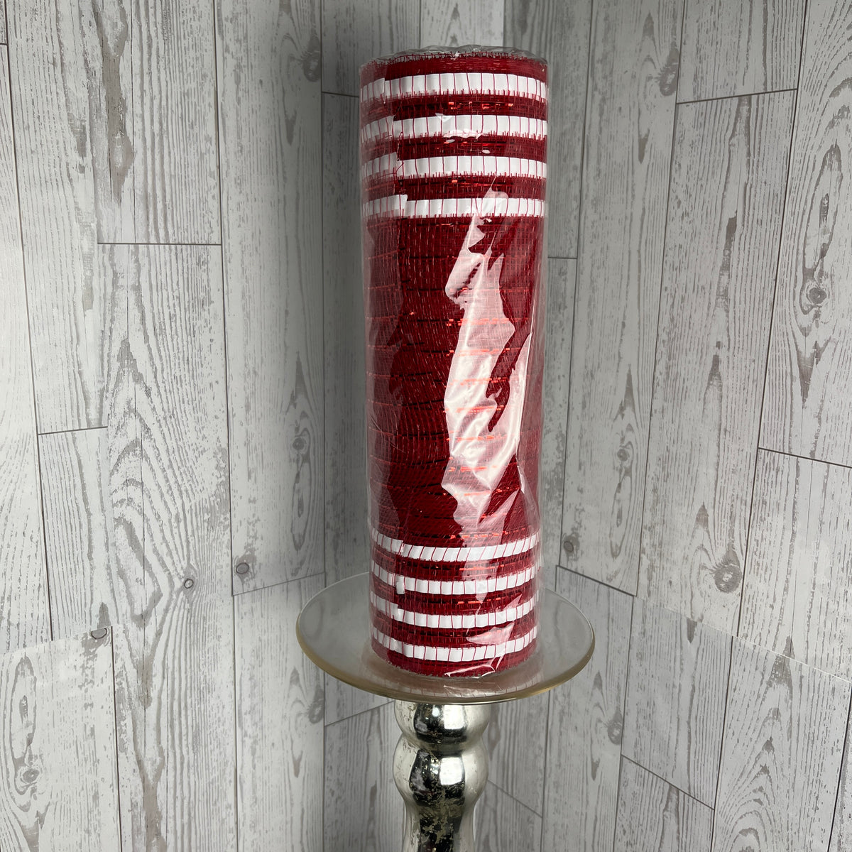 10.25"X10YD MATTE/METALLIC BORDER MESH Red White