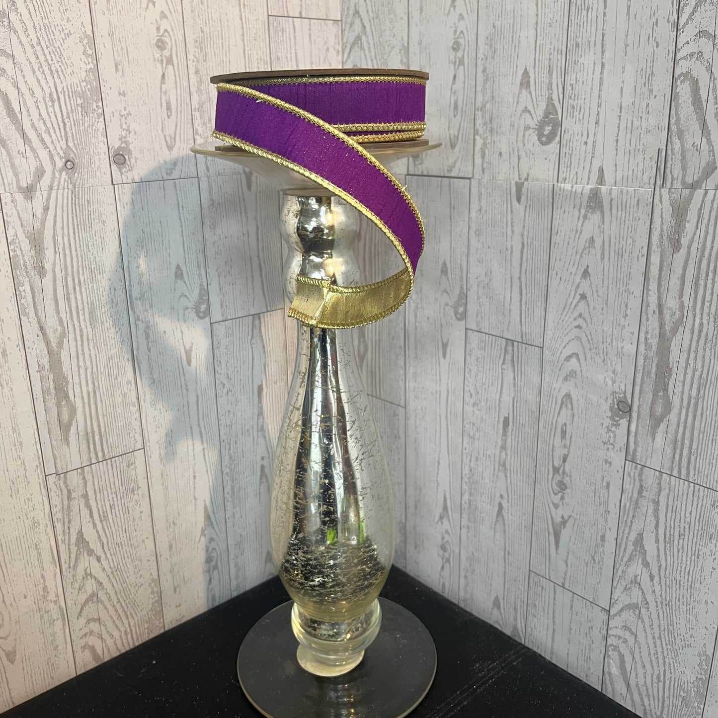 1" Wired Dupioni Ribbon | Purple w/ Metallic Backing | 10 Yard Roll