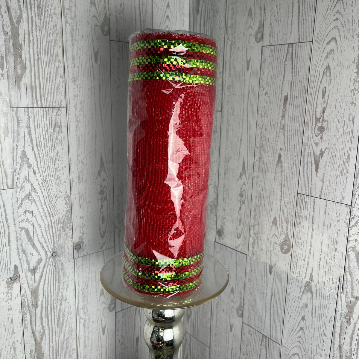 10"X10YD BORDER STRIPE METALLIC MESH Red Lime