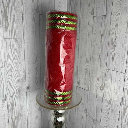 10"X10YD BORDER STRIPE METALLIC MESH Red Lime