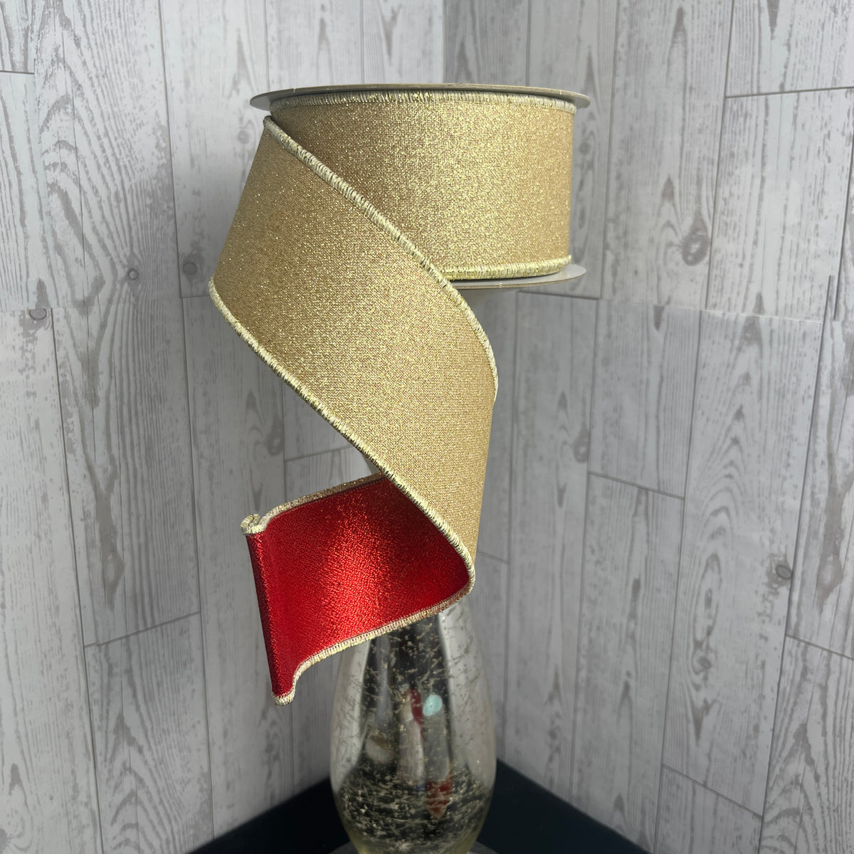 2.5"X10YD FINE GLITTER/FUSED Light Gold Red
