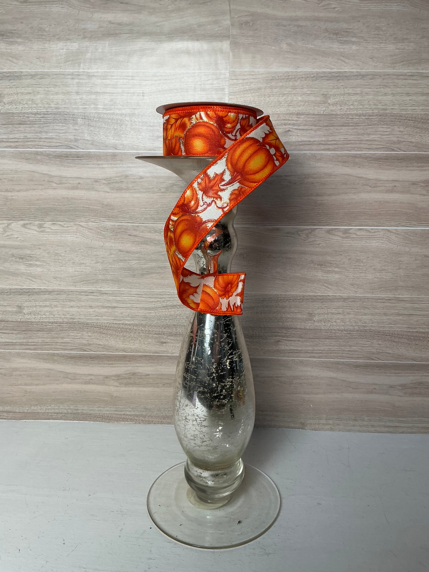 1.5"X10YD PUMPKIN/LEAVES Ivory & Orange