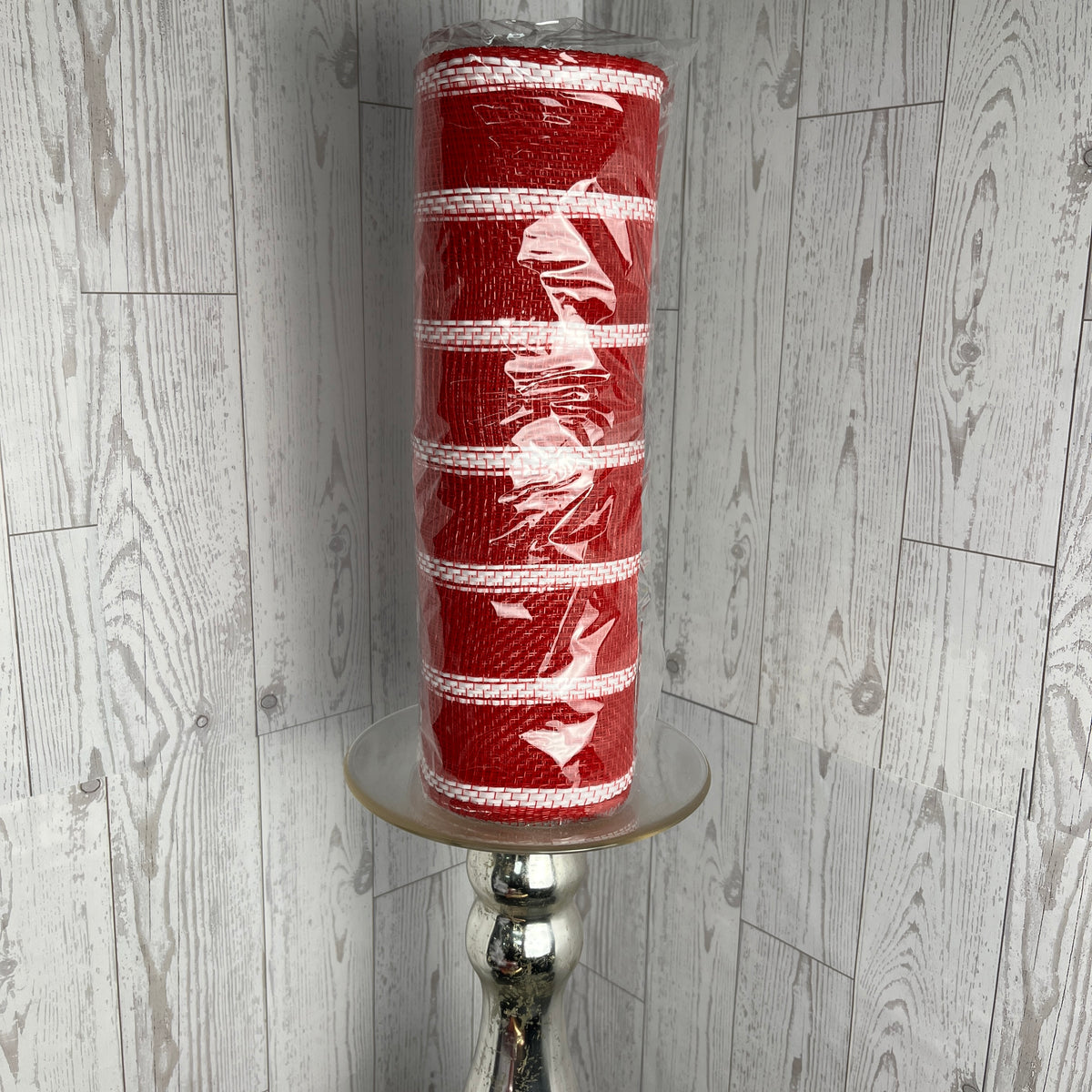 10"X10YD VERTICAL WIDE STRIPE MESH Red White