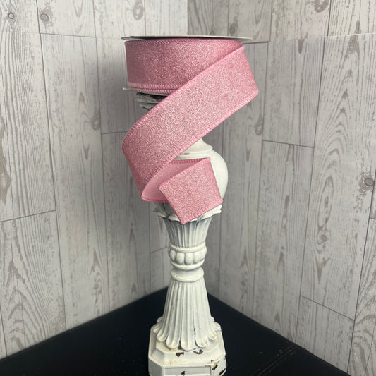 1.5"X10YD FINE GLITTER ON FAUX ROYAL Light Pink