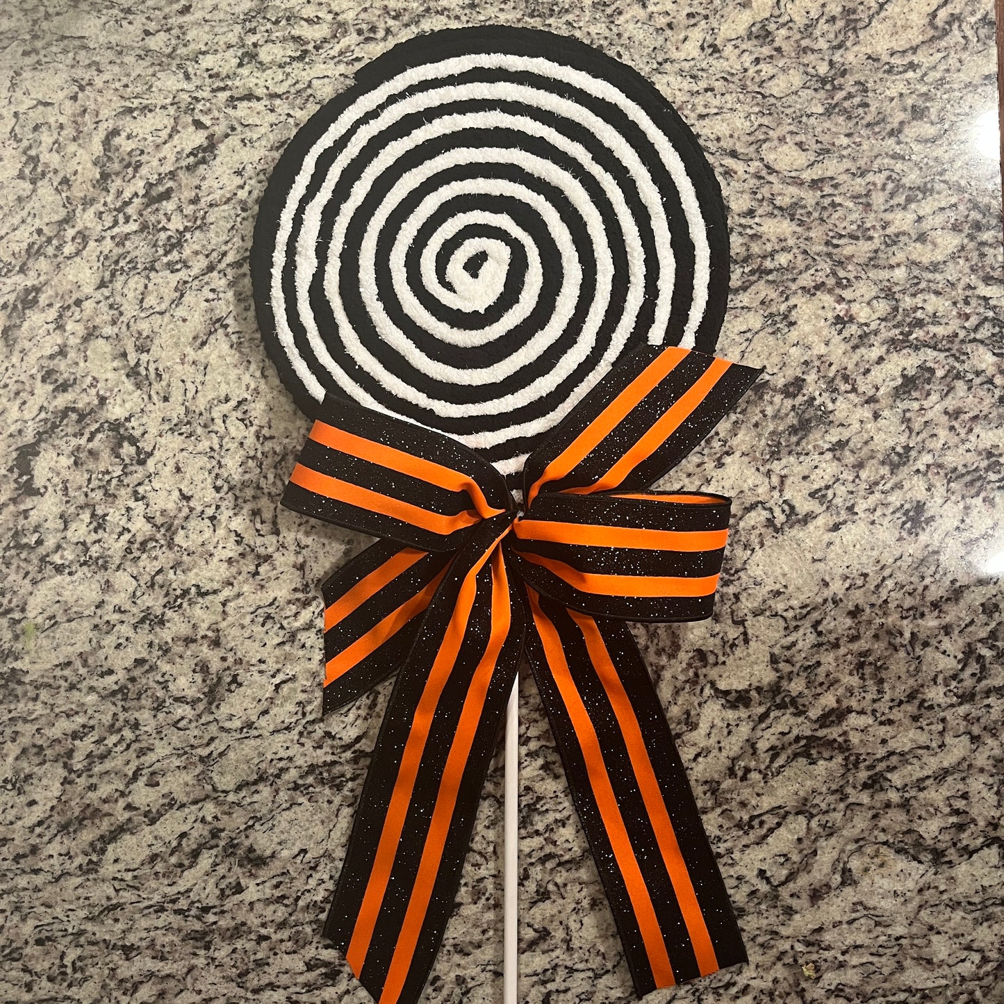 XXL Gigantic Black & White Swirl Yarn Lollipop With Wooden Stick