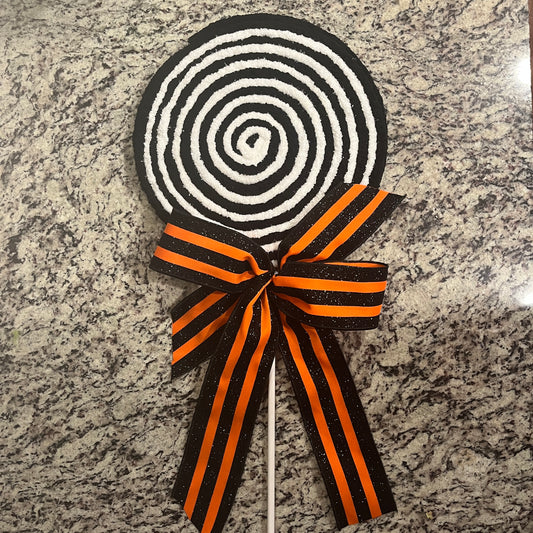 XXL Gigantic Black & White Swirl Yarn Lollipop With Wooden Stick