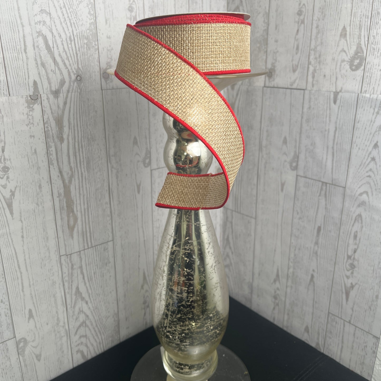 1.5"X10YD CROSS ROYAL BURLAP Beige/Tan Red