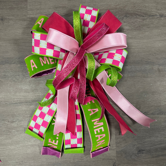Handmade Pink Mean One Luxury Lime Green, White  Bow
