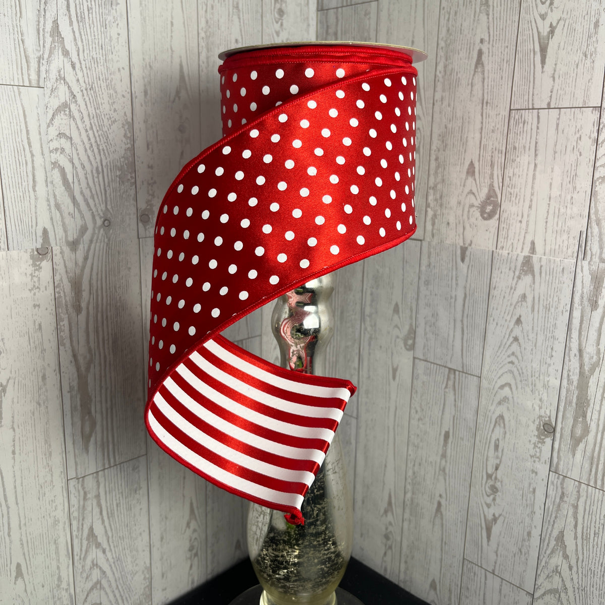 4"X10YD POLKA DOT/STRIPE/FUSED Red White