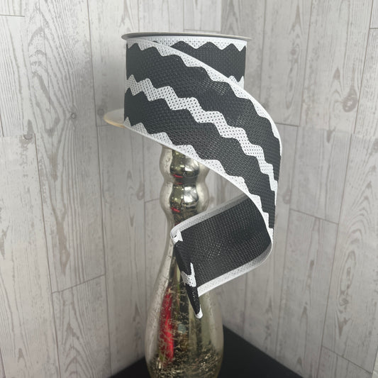 2.5"X10YD ROYAL BURLAP RIC RAC Black White