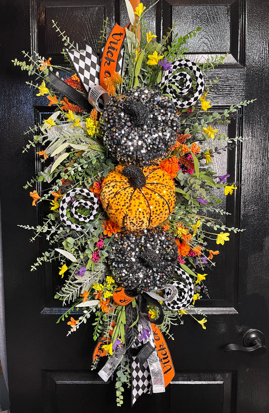 3 Tier Glam Sequin pumpkin Teardrop swag