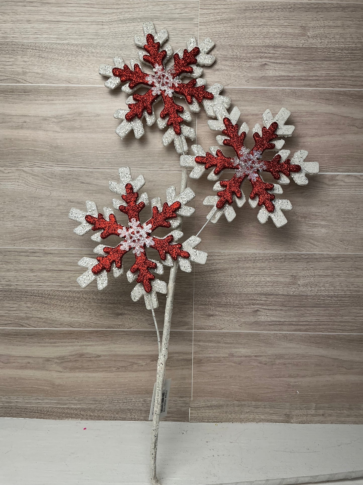 28"H EVA/GLITTER 6" SNOWFLAKE SPRAY 3 White & Red