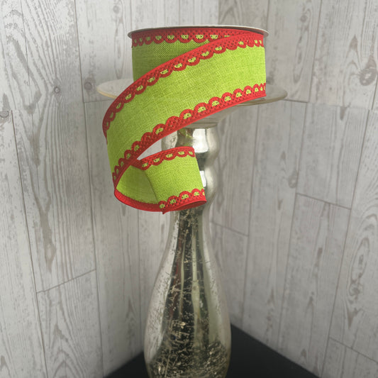 1.5"X10YD ROYAL BURLAP Lime Red