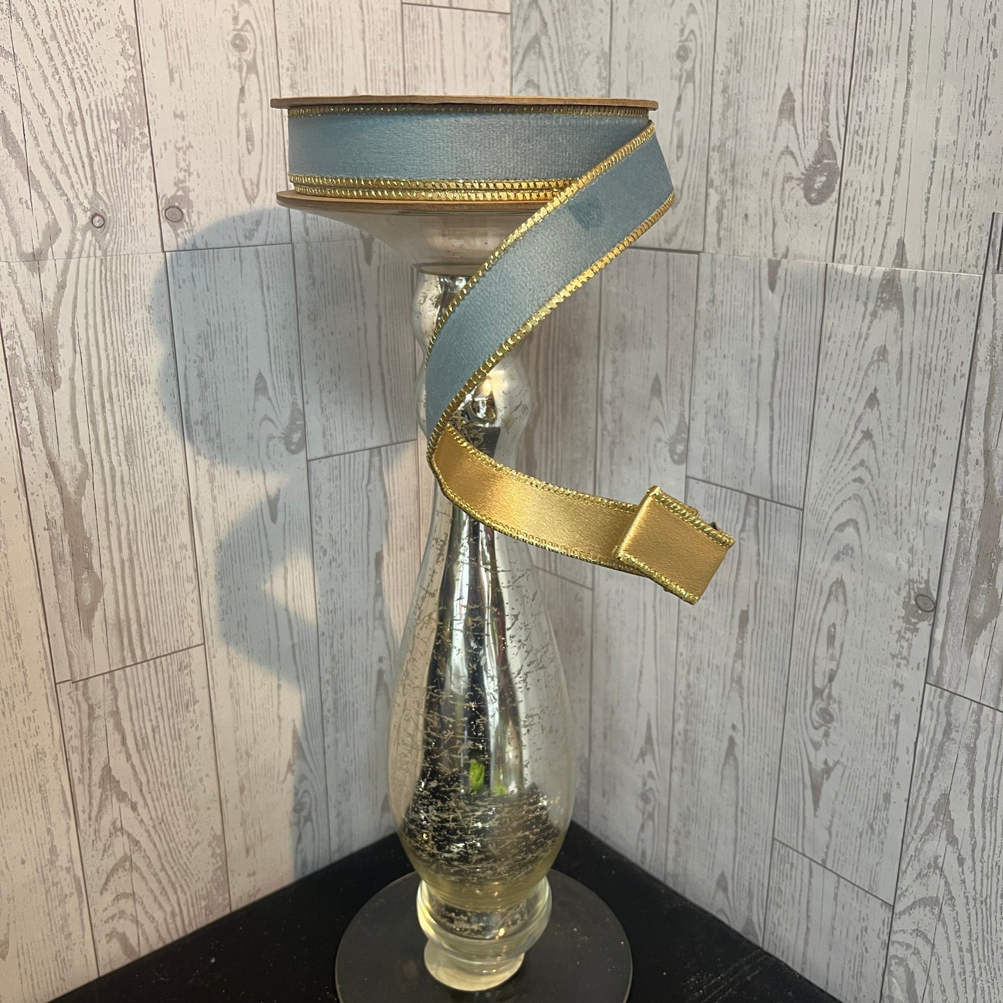 1" Reversible Classic Velvet Wired Ribbon | Capri Blue/Gold | 10 Yard Roll