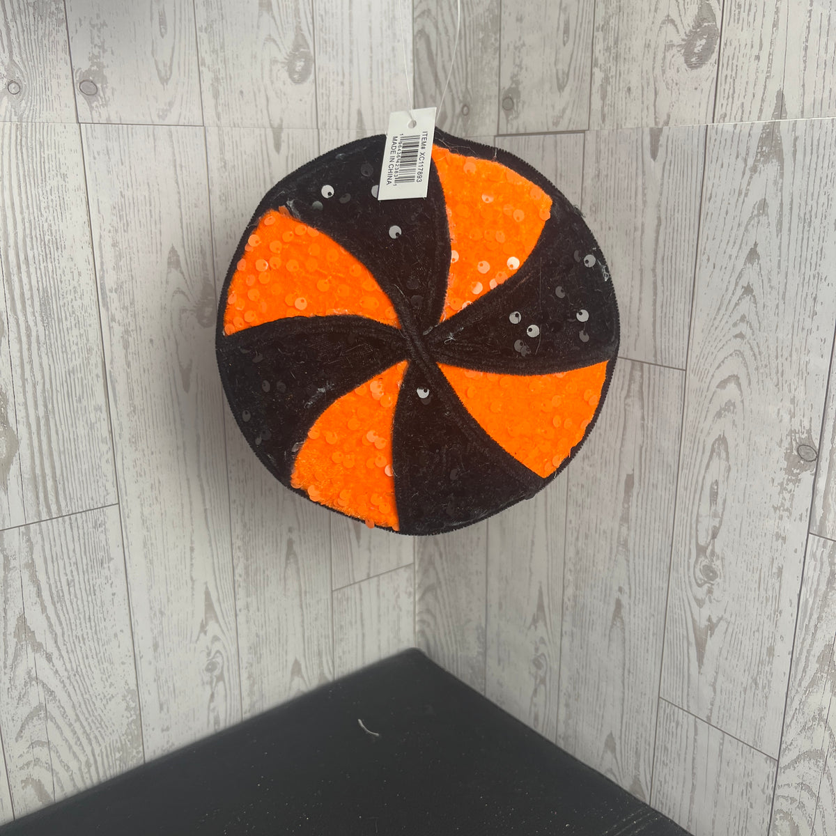 6" DIA Pinwheel Peppermint Lollipop Ornament Orange and Black