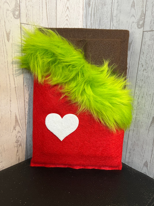 Faux Chocolate Candy Bar - Red w/lime green fur trim & white heart
