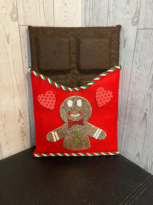 Faux Chocolate Candy Bar - Gingerbread Man White, Red, Green w/trim