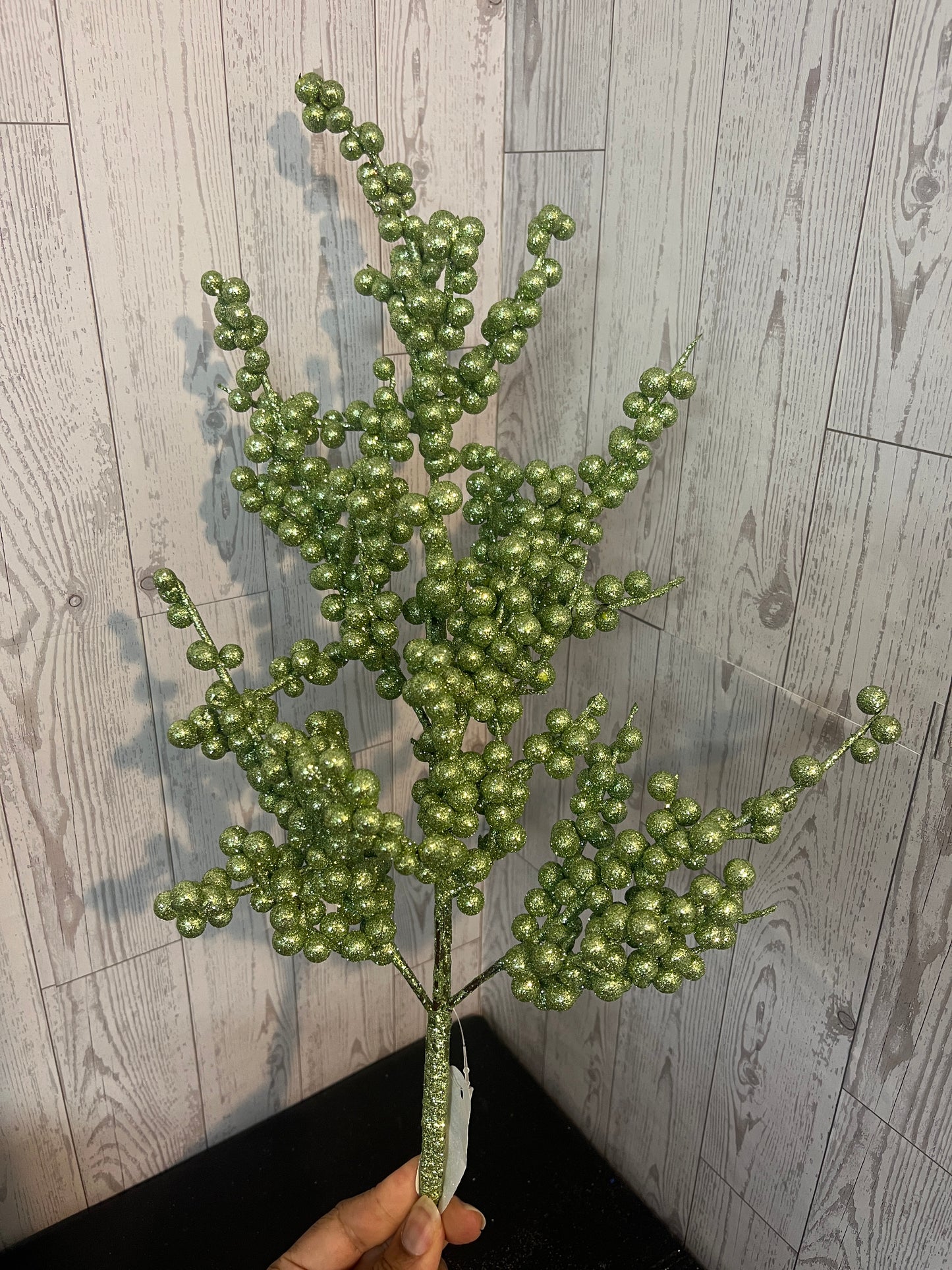 27"L GLITTER BERRY SPRAY Sage Green